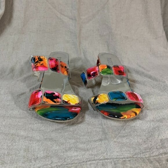Womans 10 Sandal Heels Colorful Rainbow Gem Stone Costume Play - Picture 2 of 8